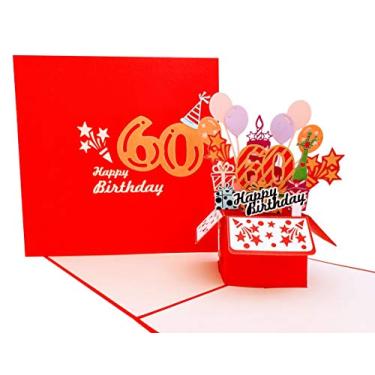 Imagem de iGifts And Cards Happy 60th Red Birthday Party Box 3D Pop Up Cartão – Sessenta, Incrível, Balões, Único, Celebração, Feliz Cumpleaños, Divertido