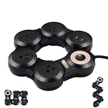 Imagem de CORATED Protetor de linha flexível com 2 portas USB e 4 saídas para casa, escritório e viagens (cabo longo de 2,5 m, preto)