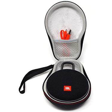 Imagem de ElloGear Estojo rígido de viagem para JBL Clip 3, alto-falante Bluetooth sem fio à prova d'água JBL Clip 2, estojo de armazenamento para cabo USB e carregador - preto, Preto/branco, elegante