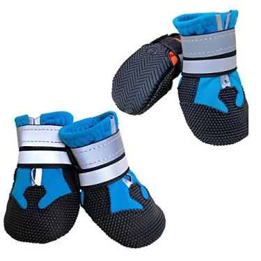 Imagem de Yajun Sapatos para cães botas de inverno quente refletivo botas de cachorro capa antiderrapante portátil ao ar livre para cães médios grandes, azul, M