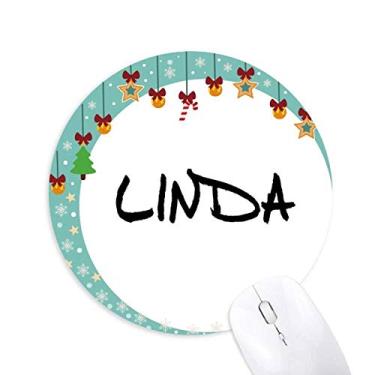 Imagem de Tapete de borracha redondo com nome em inglês Linda para mouse com sino, com escrita especial