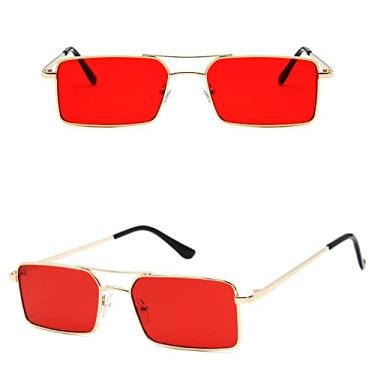 Imagem de Óculos de Sol Feminino Quadrado Liga de Metal Armação Pequena Óculos de Sol Masculino Transparente Óculos de Sol Vintage Feminino, 01 Dourado, Vermelho, Tamanho Único