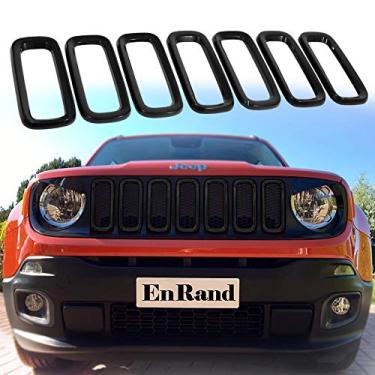 Imagem de EnRand Jeep Renegade Inserções de churrasqueira, guarnição de cobertura de grade dianteira para Jeep Renegade 2015-2018 - 7 peças pretas