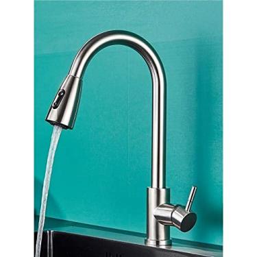 Imagem de Torneira de cozinha de níquel escovado com furo único, bico removível para pia de cozinha, torneira misturadora, cabeça de pulverização, torneira misturadora cromada/preta, níquel escovado B