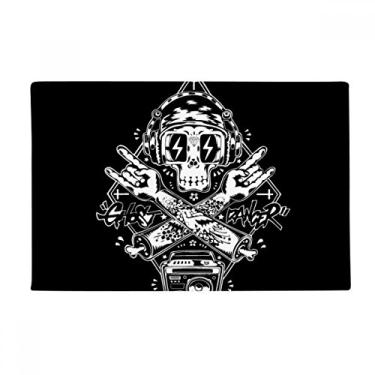 Imagem de DIYthinker Tapete antiderrapante para porta de banheiro com estampa de caveira de música preta