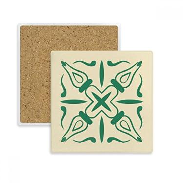 Imagem de Porta-copos decorativo estilo Talavera com padrão verde quadrado, suporte de subplaca, pedra isolante