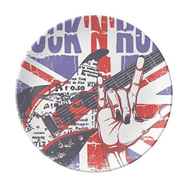 Imagem de Rock Guitar Prato decorativo de porcelana Salver Prato de jantar Bandeira do Reino Unido Bandeira da Inglaterra