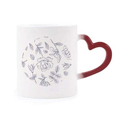 Imagem de Caneca colorida vermelha sensível ao calor com folhas de rosas pintadas à mão