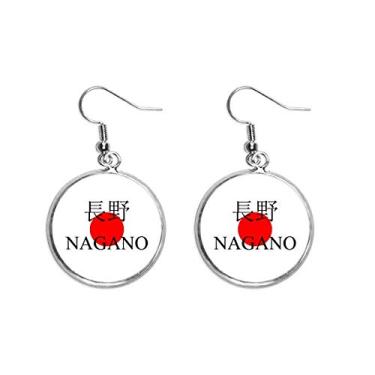 Imagem de Brinco de prata com bandeira do sol vermelha da Nagano com nome da cidade japonesa joia feminina