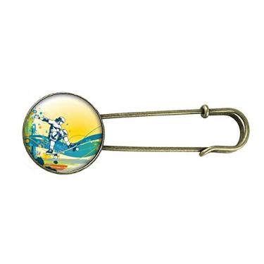 Imagem de Esporte Skateboard Ilustração Colorida Retrô Broche de Metal Clipe Joias
