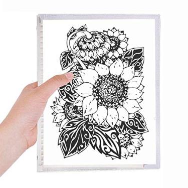 Imagem de Caderno de flores de girassol, preto, branco, folhas soltas, diário recarregável, papelaria