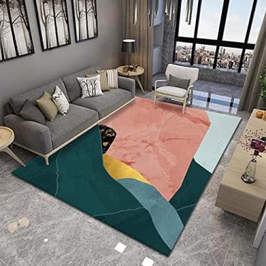 Imagem de jia cool Tapete contemporâneo Boho estilo retrô abstrato para sala de estar, tapetes antiderrapantes para áreas internas/externas, 120 x 160 cm, geométrico-211