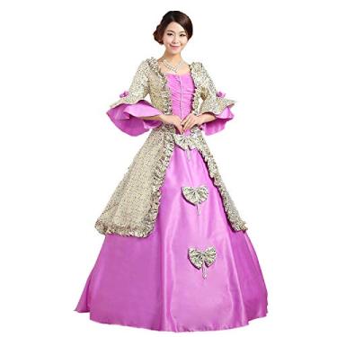 Imagem de KEMAO Vestido de baile feminino rococó, vestido de baile gótico vitoriano do século 18, Roxo claro, M