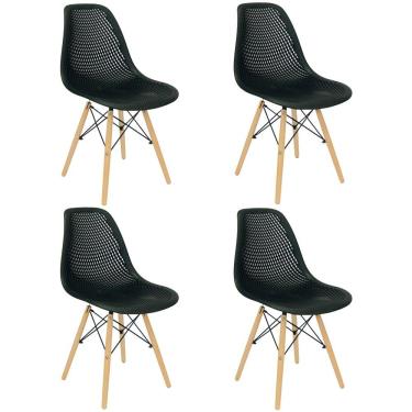 Imagem de Kit 4 Cadeiras Charles Eames Colmeia Eiffel Base Madeira - Preta