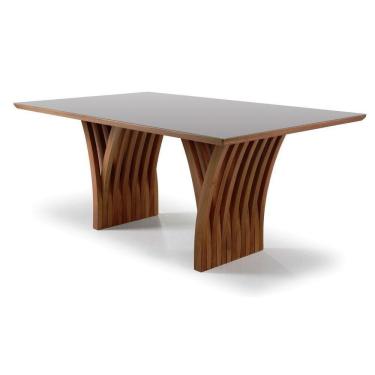 Imagem de Mesa Yady 200 Vidro Off White Acabamento Castanho