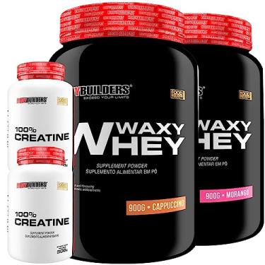 Imagem de Kit 2x Waxy Whey 900g + 2x Creatina Monohidratada 100% Pura 300g - Bodybuilders (Morango e Cappuccino)