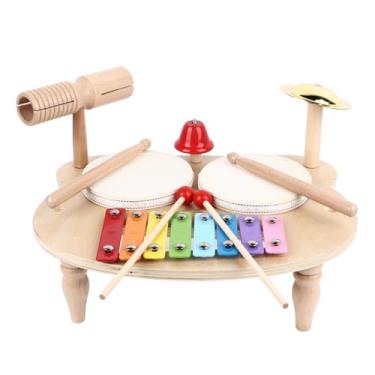 Imagem de Conjunto de Bateria Infantil, Conjunto de Instrumentos Musicais Montessori, Instrumento Musical para Bebês, Brinquedo Educacional Madeira, Percussão, Xilofone Pandeiro Combinação