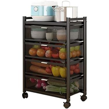 Imagem de Prateleiras De Armazenamento Giratórias Para Cozinha, Cestos De Armazenamento De Fio De Metal, Com Rodas Para Cozinha, Sala De Estar, Banheiro, Rack De Frutas E Vegetais Com Gaveta, Rack De Armaze