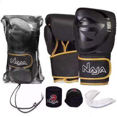 Imagem de Kit Luva de Boxe e Muay Thai Naja Black Line - 1 Par de luva + 1 Par de Bandagem Elástica + 1 Protetor Bucal - 10 Oz - D