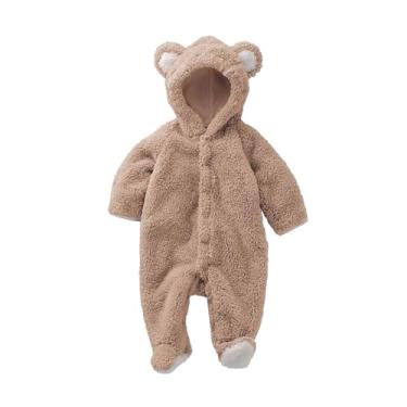 Imagem de Macacão para Bebês Recém-nascidos, Macacão de lã Com Capuz, Desenho Animado, Formato de Urso, Roupa de Uma Peça para Outono e Inverno (Marrom)