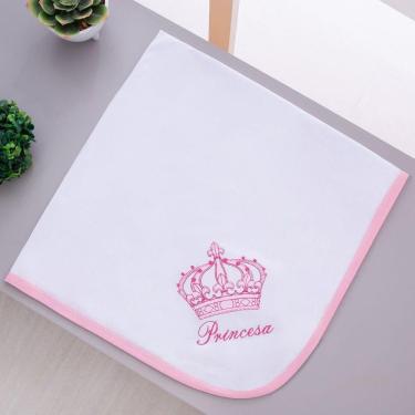 Imagem de Manta Cueiro Malha Para Bebê Imperial Branco Com Rosa