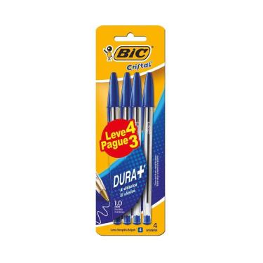 Imagem de Caneta Esferográfica Bic Cristal Dura Mais 1.0mm Azul com 4 Unidades