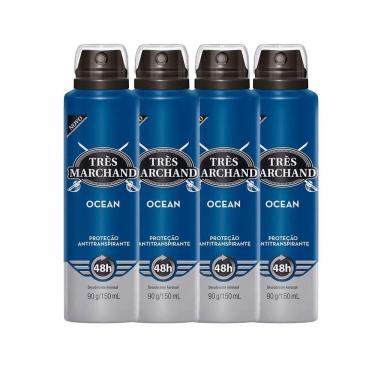 Imagem de Kit Desodorante Aerosol Tres Marchand Ocean 150g - 4 Unidades