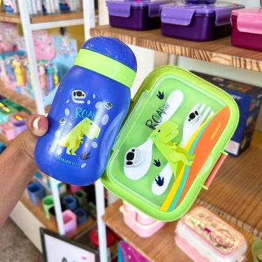 Imagem de Kit Lanche Dino, com Marmita Garrafa e Talheres | Leonora