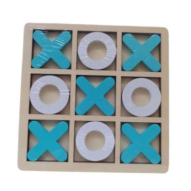 Imagem de Kokiya Jogo de tabuleiro de madeira Tic TAC Toe, jogo de mesa engraçado, jogos de quebra-cabeça nada e cruzes XO jogo de tabuleiro de xadrez para presentes, Branco azulado