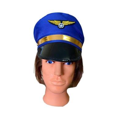 Imagem de Kit 2 Quepes Aviador Piloto De Avião Azul Festas Carnaval