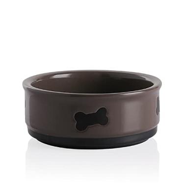 Imagem de Sweejar Tigelas de cerâmica para cães com padrão de osso, prato de ração para cães grandes, tigela de porcelana para animais de estimação para água de 180 ml (marrom)
