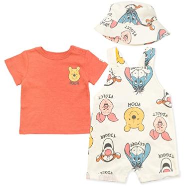 Imagem de Disney Macacão curto para meninos Winnie the Pooh com camiseta e chapéu French Terry conjunto de 3 peças branco/marrom meses, branco/marrom, 6-9 Meses