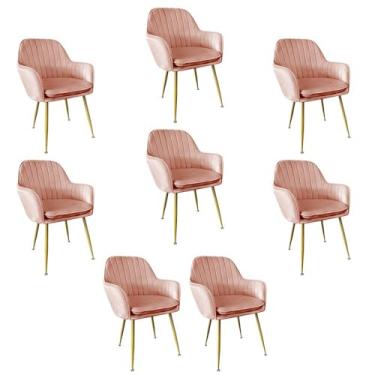 Imagem de Loft7, Kit 8 Cadeiras Poltrona Lines com pés dourados Suede