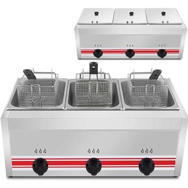 Imagem de Fritadeira a gás de grande capacidade com cestos e tampa removíveis, 20L/30L, controle de temperatura independente, potência de fogo ajustável, fritadeira comercial de aço inoxidávelF small gift