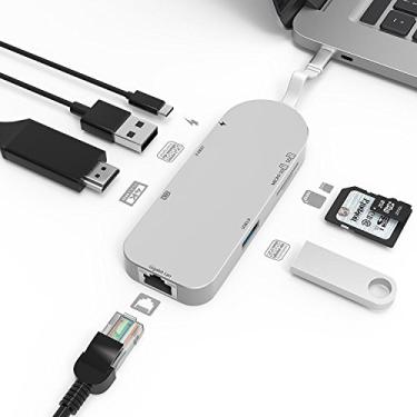 Imagem de Cllena Hub USB tipo C, adaptador 7 em 1 USB C porta de carregamento tipo C 3.1 com porta HDMI 4K, 2 portas USB 3.0, leitor de cartão SD e micro SD e Ethernet RJ45 para MacBook, Google Chromebook 2016