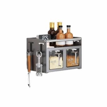 Imagem de Organizador de especiarias Racks de especiarias Prateleira de especiarias com frascos Caixa de armazenamento de condimentos para cozinha doméstica montada na parede (20 x 13,5 x 13,5 cm, cinza)