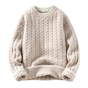 Imagem de Aoleaky Suéter de inverno grosso quente masculino gola redonda pulôver de tricô masculino solto tricô casual casal, Caqui, X-Small