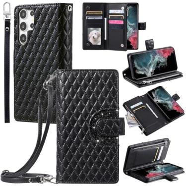 Imagem de Furill Capa de telefone para Samsung Galaxy S23 Ultra 5G capa carteira com alça de pulso transversal alça de ombro 9+ compartimentos para cartão bolsa com zíper suporte de couro S23Ultra 23S S 23