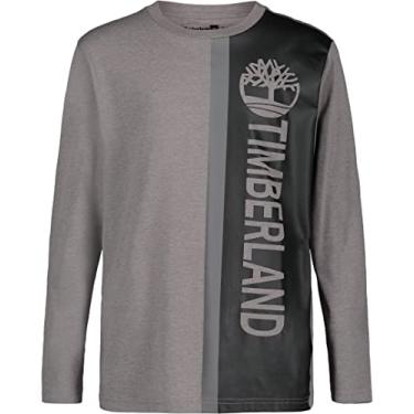 Imagem de Timberland Camiseta de manga comprida e gola redonda para meninos, Vert Block cinza mesclado, 10-12