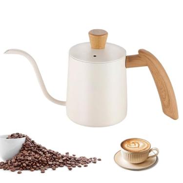 Imagem de HAIUWOER Pour Over Chaleira de café pescoço de ganso de aço inoxidável 304 cafeteira manual - design de controle de derramamento de barista, cabo de madeira e bico longo e estreito chaleira de