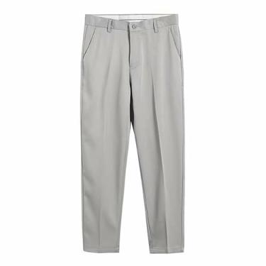 Imagem de Calça social masculina de cor sólida com absorção de umidade, calça longa, calça social de golfe de cintura alta, Cinza, 3G