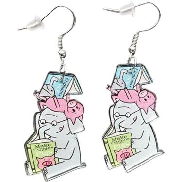 Imagem de Brincos de pingente de acrílico de madeira exclusivos, gatos, ratos, livro de queijo, gizes de cera, brincos engraçados, pingente leve, joia de volta às aulas, presente para estudantes, professores, Small, Zinco, Sem Pedra Preciosa