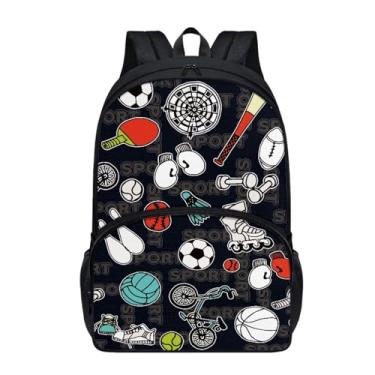 Imagem de Dajingkj Mochila escolar para crianças, mochila para laptop, casual, mochila com alças ajustáveis para viagens ao ar livre, Sports Elements Futebol Basquete, One Size