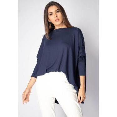 Imagem de Blusa Ampla Malha Morcego Manga Longa Azul Marinho - Único-Feminino