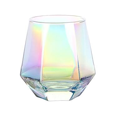 Imagem de DIEWEISIMI Taça de vinho, taça de vinho sem haste para vinho tinto e branco, vidro iridescente em forma de diamante para uísque, coquetel, presente para aniversário, casamento, inauguração de casa, aniversário