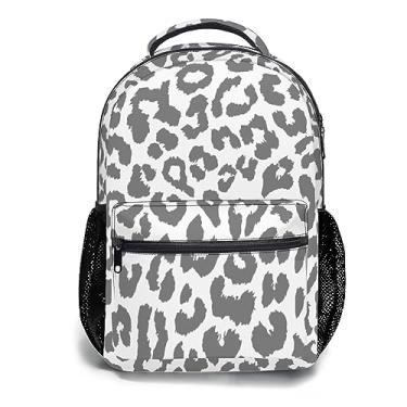 Imagem de Mochila de leopardo de neve para escola com manchas de guepardo, mochila escolar branca e cinza com pele de animal, bolsa escolar para laptop, Leopardo animal, 11.4" x 6.9" x 16"