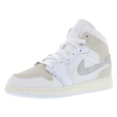 Imagem de Nike Tênis masculino Air Jordan 1 Mid, Branco/Lt Orewood Brn Tech Grey, 4 Big Kid