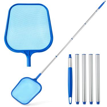 Imagem de Loiyadn Escumadeira de piscina - Rede de escumadeira de piscina com 5 seções de poste de alumínio de 162 cm, rede de escumadeira com rede de malha fina para limpeza de folhas de piscinas, spas,
