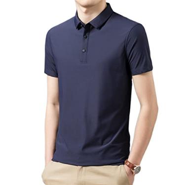 Imagem de Polos de golfe masculinos poliéster cor sólida camisa camisa regular ajuste estiramento leve secagem rápida atlético respirável(Color:On cyan,Size:L)