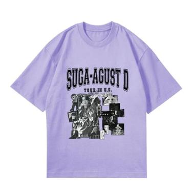 Imagem de Camiseta Su-ga Album Agust D, camisetas soltas k-pop solo unissex camiseta estampada com suporte de mercadoria camiseta de algodão, Roxo, G